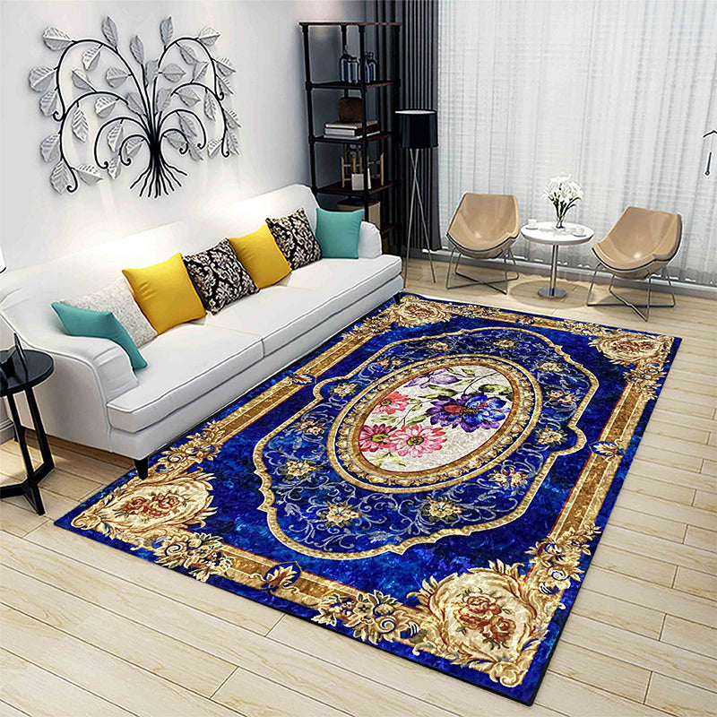 Fancy Traditional Area Carpet Medallion Pattern Polyester Rug Stain Resistant Rug for Home Decor