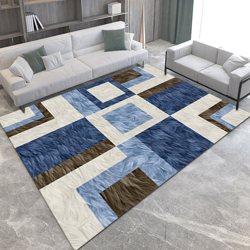 Modern Drawing Room Area Rug Geometric Pattern Polyester Area Carpet Anti-Slip Easy Care Rug