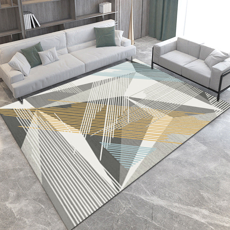 Modern Drawing Room Area Rug Geometric Pattern Polyester Area Carpet Anti-Slip Easy Care Rug