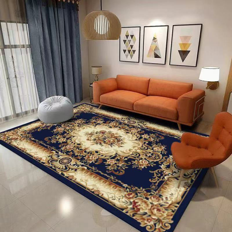 Alfombra de área azul tradicional alfombra de medallón impresa poliéster alfombra alfombra alfombra para salón para salón