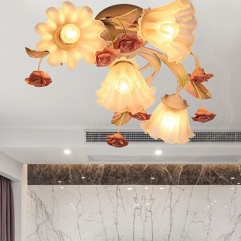 Blanc 4/7 lumières plafond rinçage coréen jardin en métal mital semi-monte éclairage pour le salon