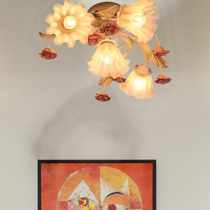 Wit 4/7 lichten plafondspoeling Koreaanse tuin metalen bloem semi -mount verlichting voor woonkamer