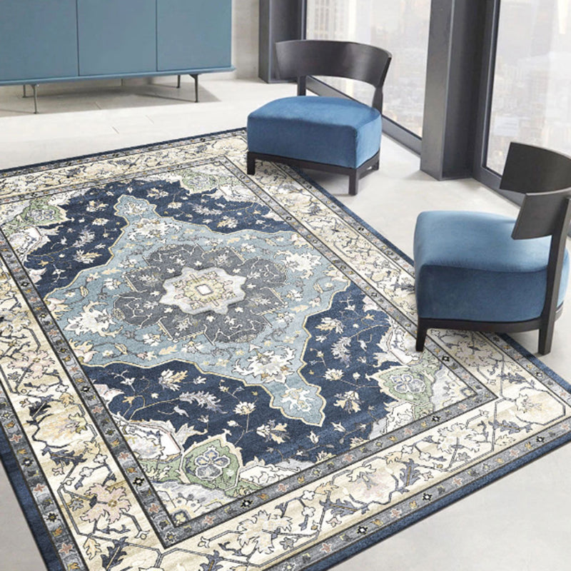 Chic Medallion Pattern Area Rug Grey Antique Area Carpet Non-Slip Backing Area Rug for Drawing Room