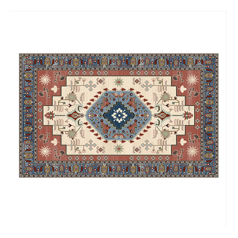 Red Traditional Area Rug Medallion Print Polyester Carpet Stain Resistant Area Rug for Home Decor