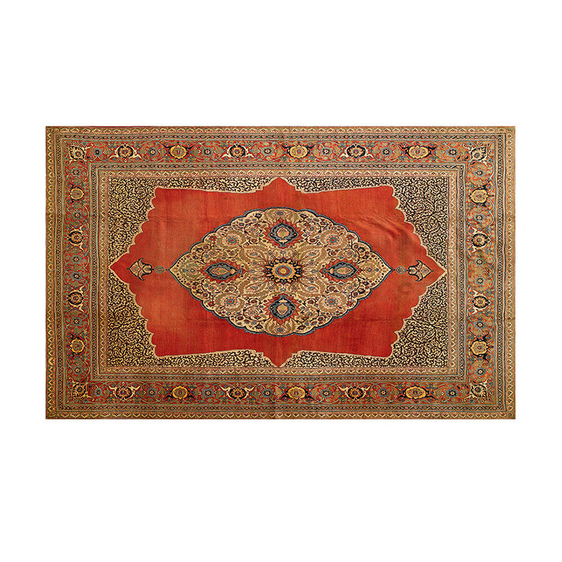 Red Traditional Area Rug Medallion Print Polyester Carpet Stain Resistant Area Rug for Home Decor