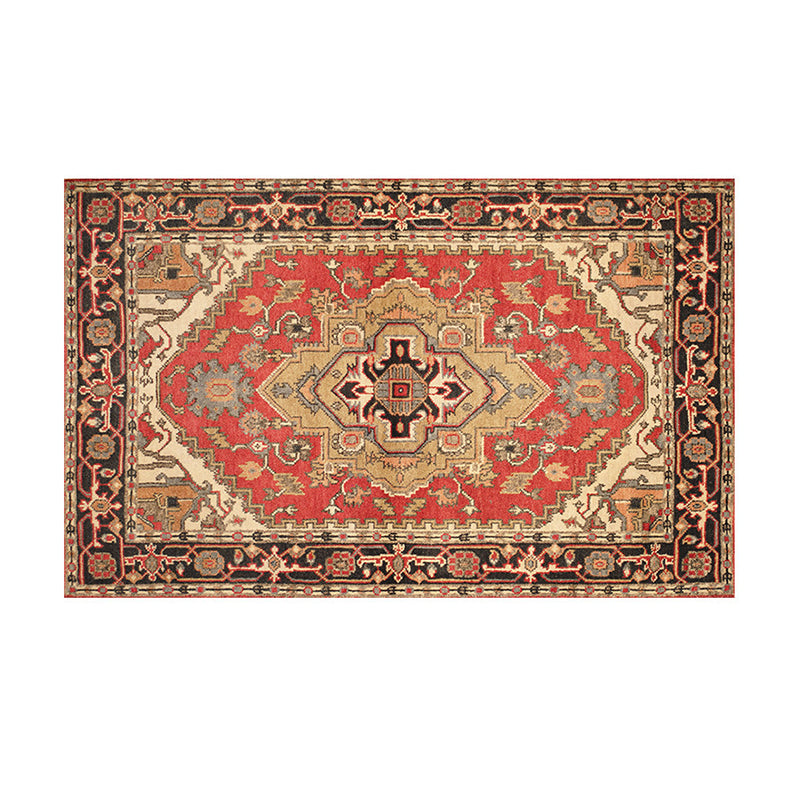Red Traditional Area Rug Medallion Print Polyester Carpet Stain Resistant Area Rug for Home Decor