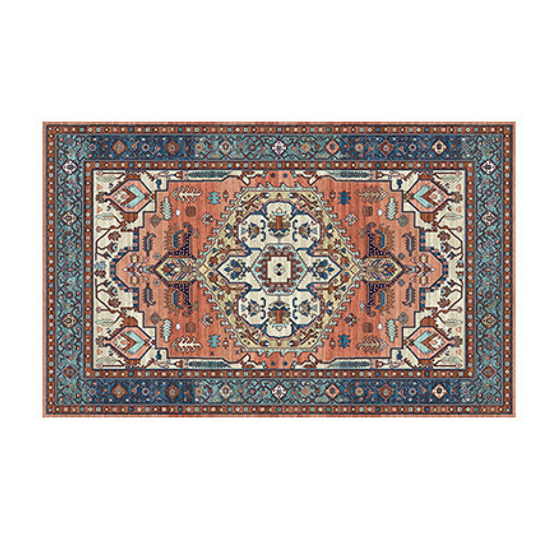 Red Traditional Area Rug Medallion Print Polyester Carpet Stain Resistant Area Rug for Home Decor