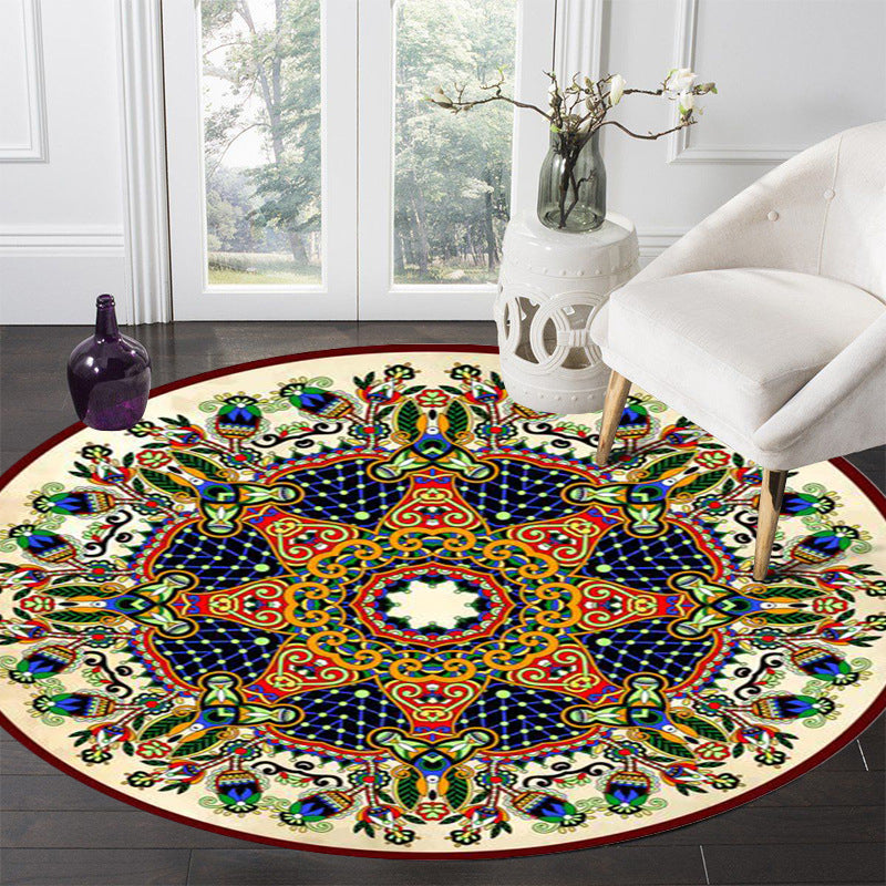 Green Antique Print Carpet Polyester Traditioanl Area Rug Stain Resistant Rug for Drawing Room