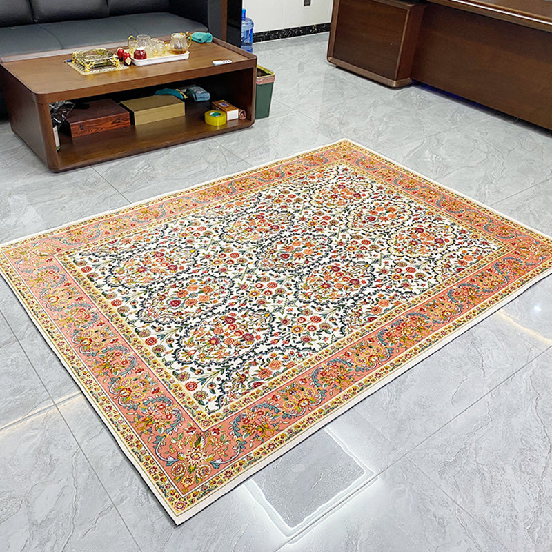 Brown Living Room Area Rug Traditional Polyester Area Carpet Anti-Slip Easy Care Rug