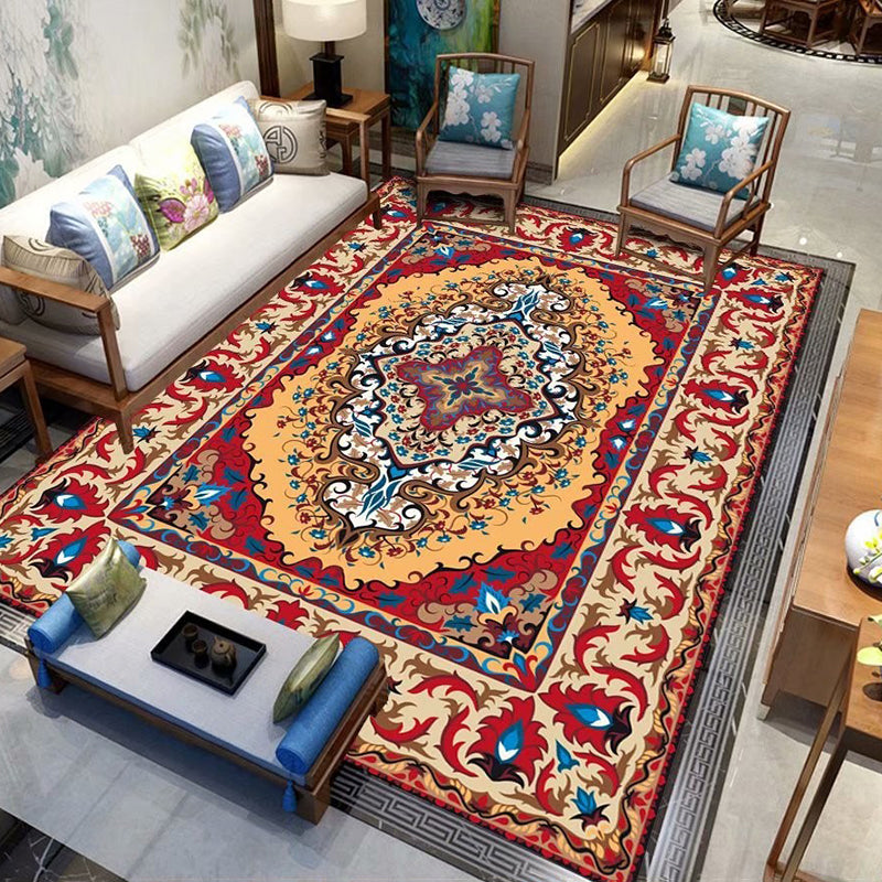 Tappeto area rossa fantasiosa stampato a medaglione in poliestere tappeto tappeto tappeto resistente per decorazioni per la casa
