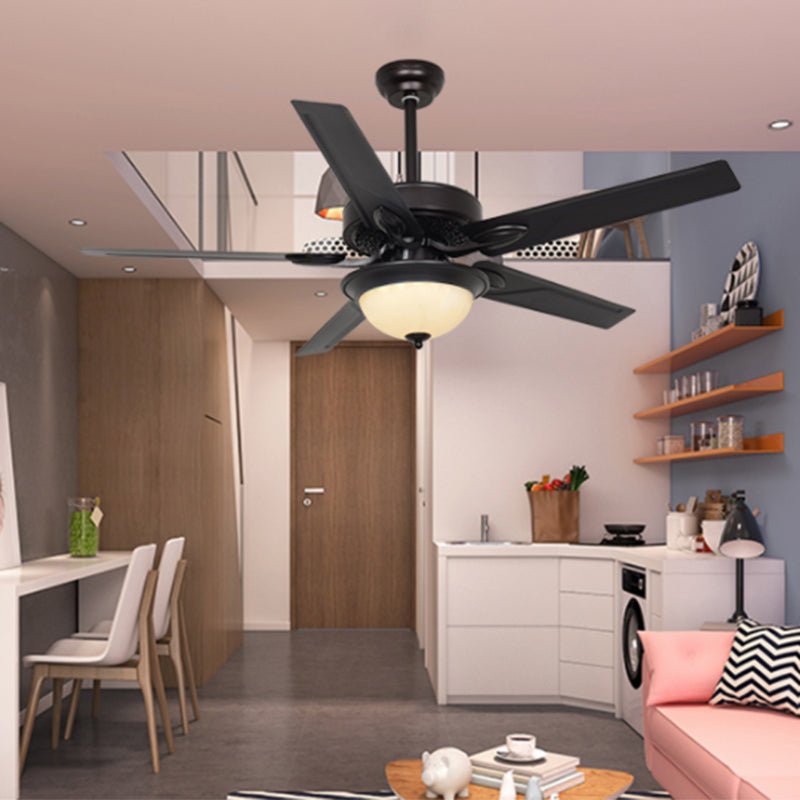 Éclairage de ventilateur de plafond noir en verre blanc dôme traditionnel 5 auvents LED LEMPIR SEMI FLUX LAMPE avec mur / télécommande, 42 "de large