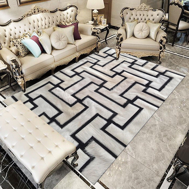 Chic Modern Area Rug Green Geometric Pattern Rug Polyester Non-Slip Backing Carpet for Home Decor