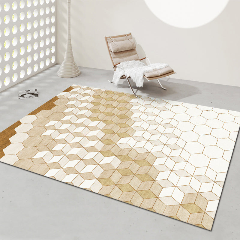 Apricot Modern Rug Geometric Pattern Polyester Area Rug Non-Slip Backing Rug for Home Decor
