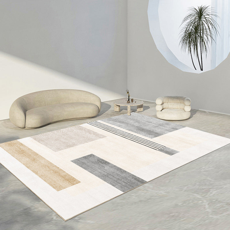 Apricot Modern Rug Geometric Pattern Polyester Area Rug Non-Slip Backing Rug for Home Decor