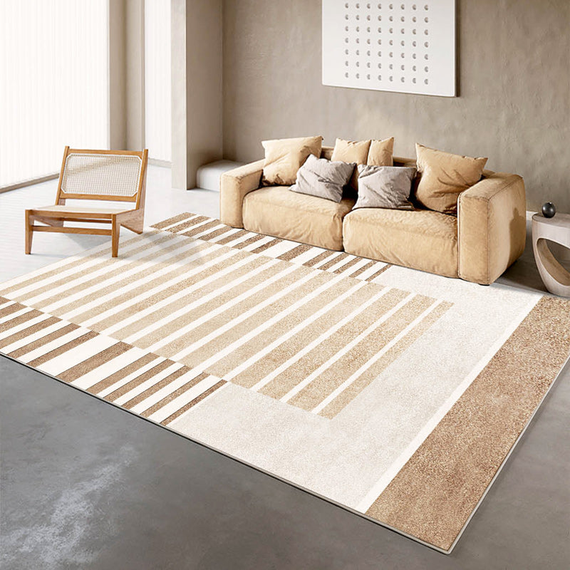 Apricot Modern Rug Geometric Pattern Polyester Area Rug Non-Slip Backing Rug for Home Decor
