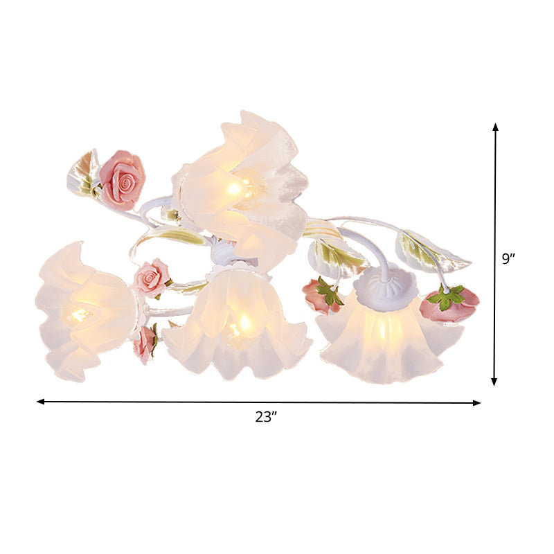 Accesorio montado en el techo de la flor pastoral 4/6/7 luces de montura de montaje semi de metal de metal en blanco para sala de estar