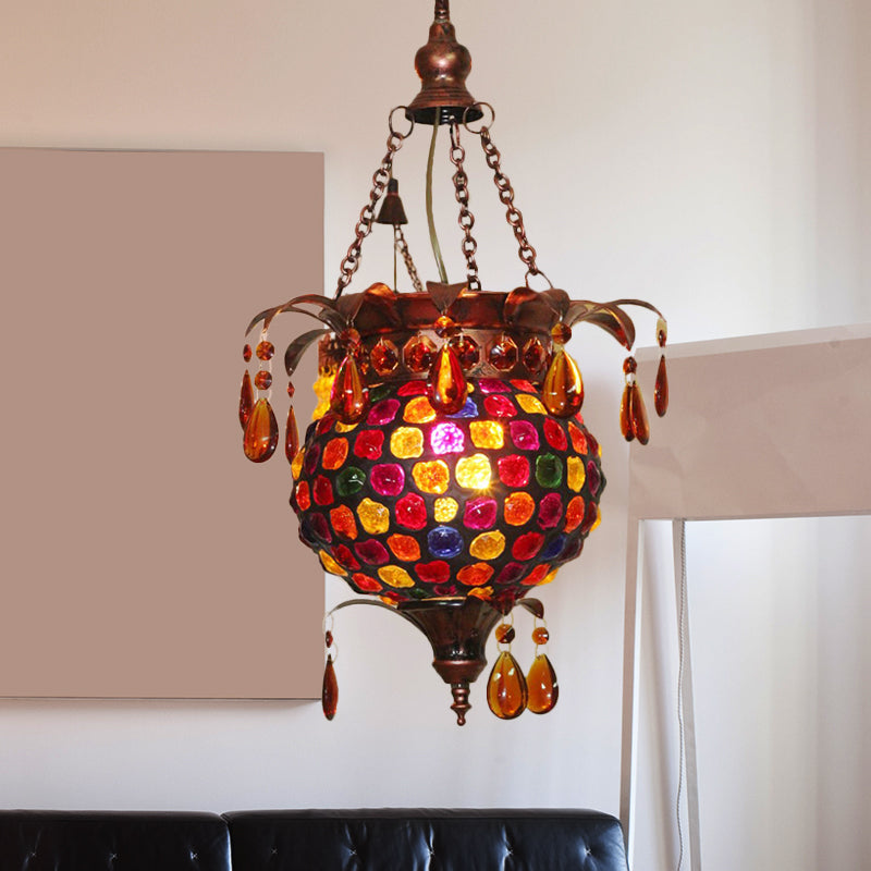 1-Light Metal Plafond Hang Fixture Art Deco Copper Urne Living Room Suspension Lighting