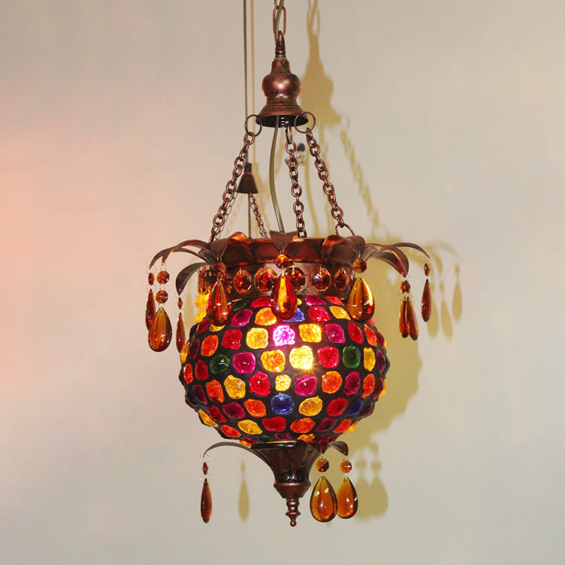 1-Light Metal Ceiling Hang Fixture Art Deco Copper Urn Living Room Suspension Lighting