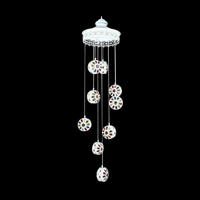 Metal White Cluster Pendant Light Circular 9 Heads Traditional Ceiling Lamp for Living Room
