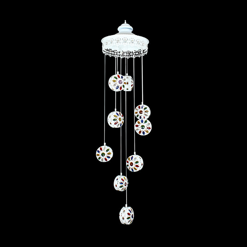 Metal White Cluster Pendant Light Circular 9 Heads Traditional Plafond Lampe pour le salon