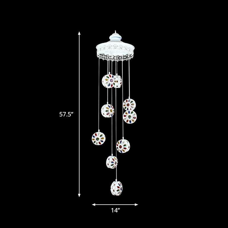 Metal White Cluster Pendant Light Circular 9 Heads Traditional Plafond Lampe pour le salon