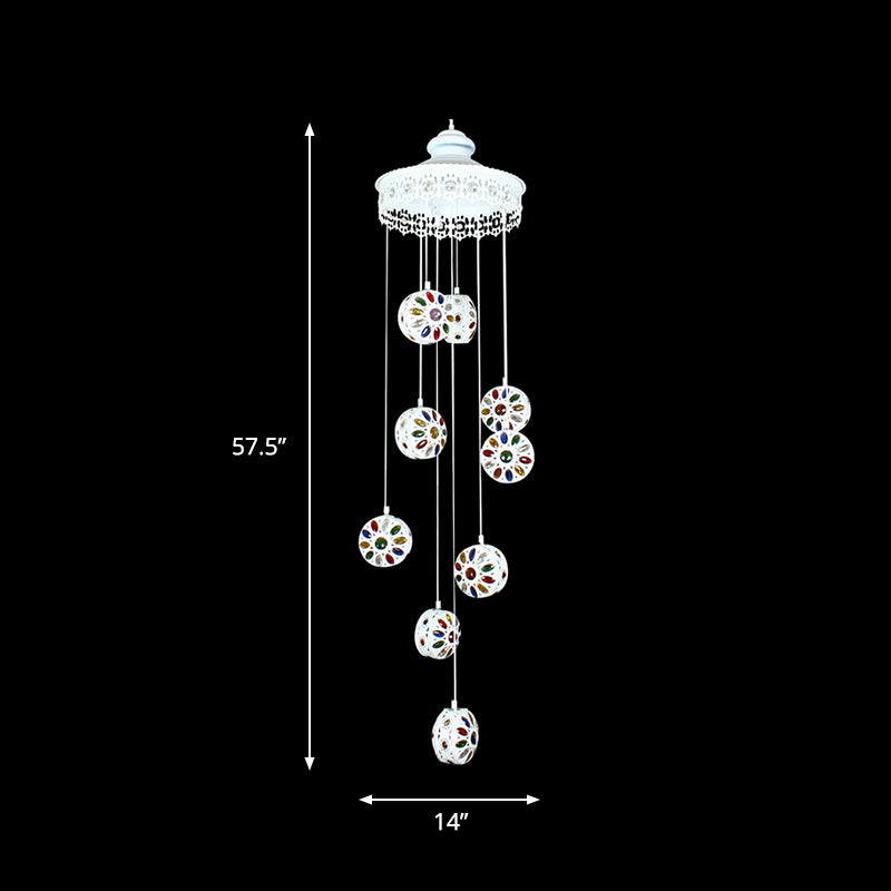 Luz de colgante de clúster blanco de metal Circular 9 cabezas Lámpara de techo tradicional para sala de estar