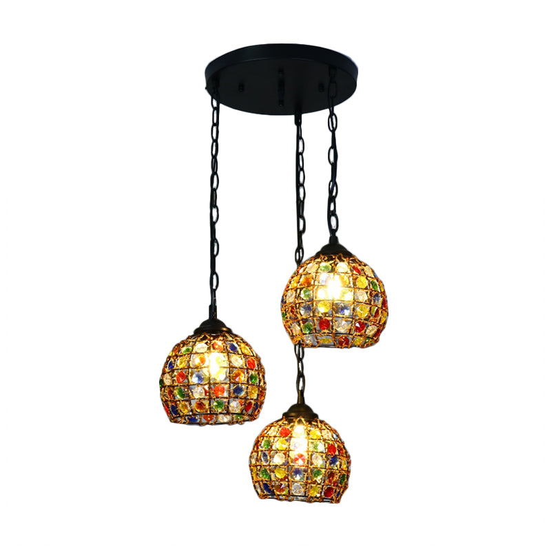 Dome Restaurant Cluster Pendant Light Bohemian Metal 3 Lights Black Hanging Lamp with Round/Linear Canopy