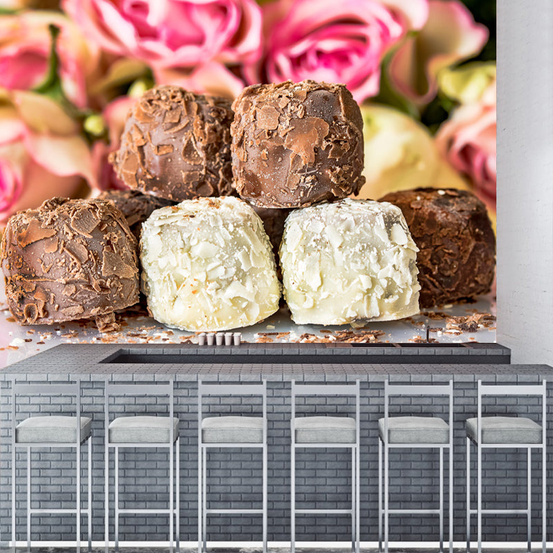 Customized Wall Mural Dessert with Chocolate Marshmallow Pattern Wallpaper Commerce Shop