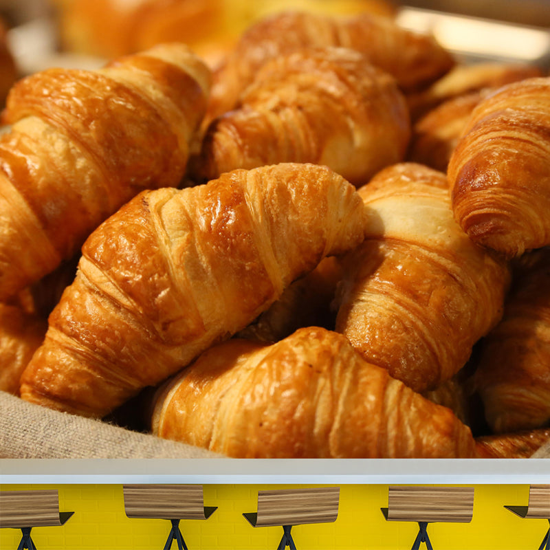Customized Dessert Wall Mural with Croissant Pattern Mildew Resistant Wallpaper Commerce Shop