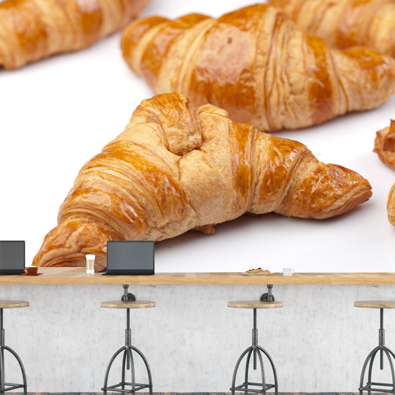 Customized Dessert Wall Mural with Croissant Pattern Mildew Resistant Wallpaper Commerce Shop