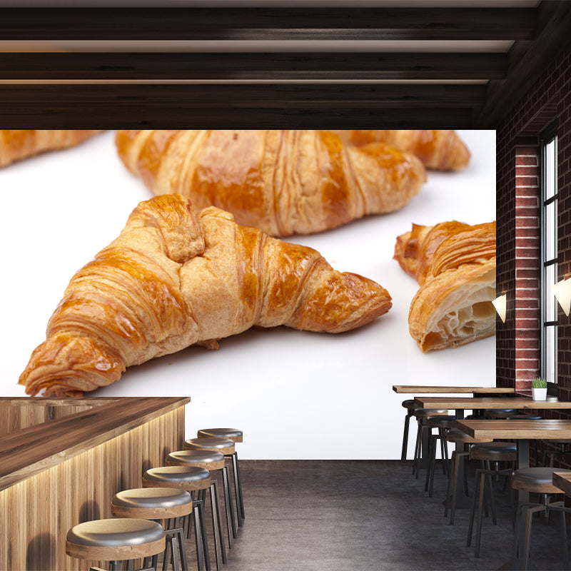 Customized Dessert Wall Mural with Croissant Pattern Mildew Resistant Wallpaper Commerce Shop