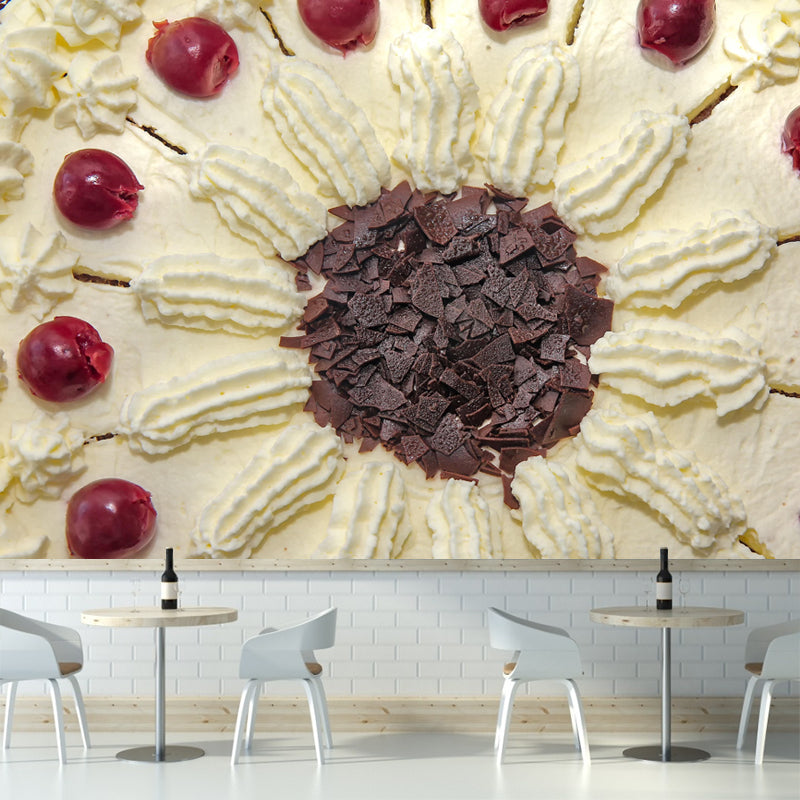Customized Dessert Wall Mural with Cherry Cake Pattern Mildew Resistant Wallpaper Commerce Shop