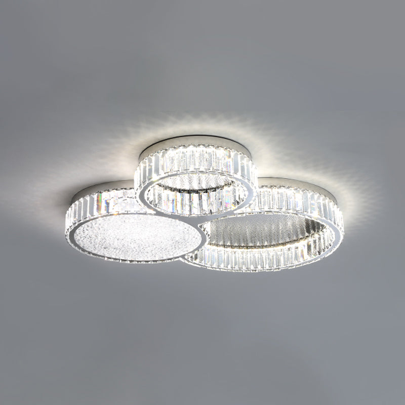 Crystal Silver LED Flush Mount in Modern Luxury Style Stainless-Steel Circular Ceiling Light