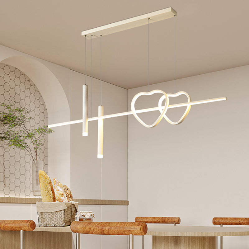 Contemporary Style Linear Island Lighting Metal Island Pendant Lights in White