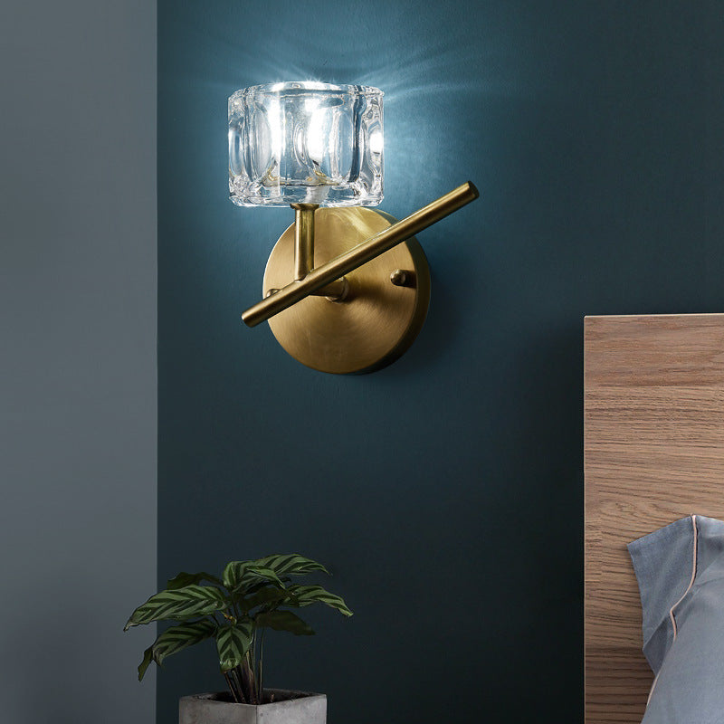 Half Cylinder Wall Sconce Modern Style Multi-Lights Crystal Wall Light Fixture in Brass