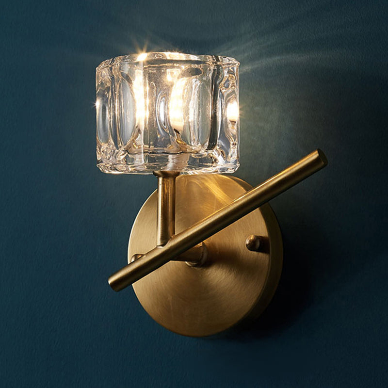 Half Cylinder Wall Sconce Modern Style Multi-Lights Crystal Wall Light Fixture in Brass