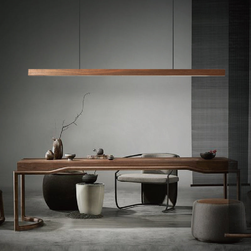 Modern Wood Chandelier Lamp Linear 1 Light LED Island Pendant for Office