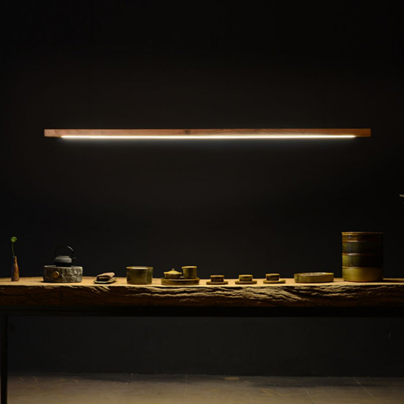Modern Wood Chandelier Lamp Linear 1 Light LED Island Pendant for Office