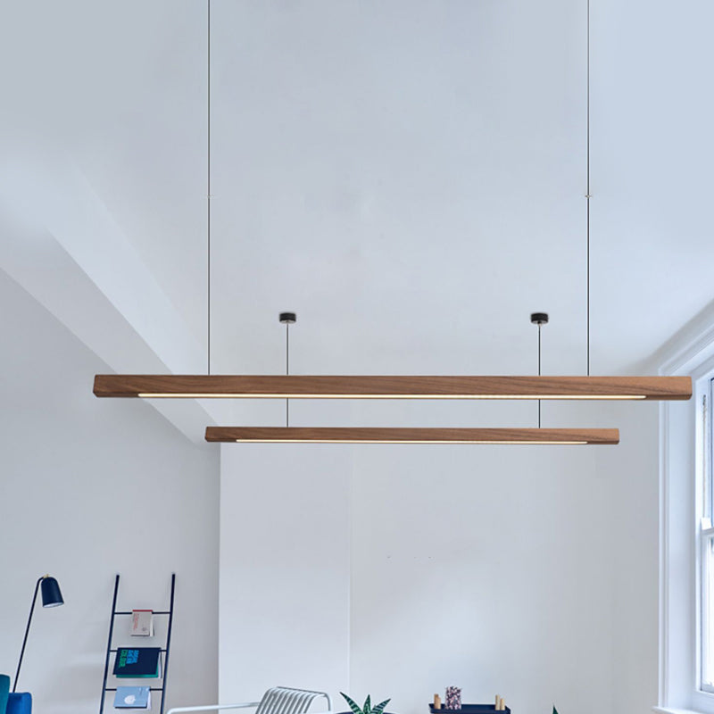 Modern Wood Chandelier Lamp Linear 1 Light LED Island Pendant for Office