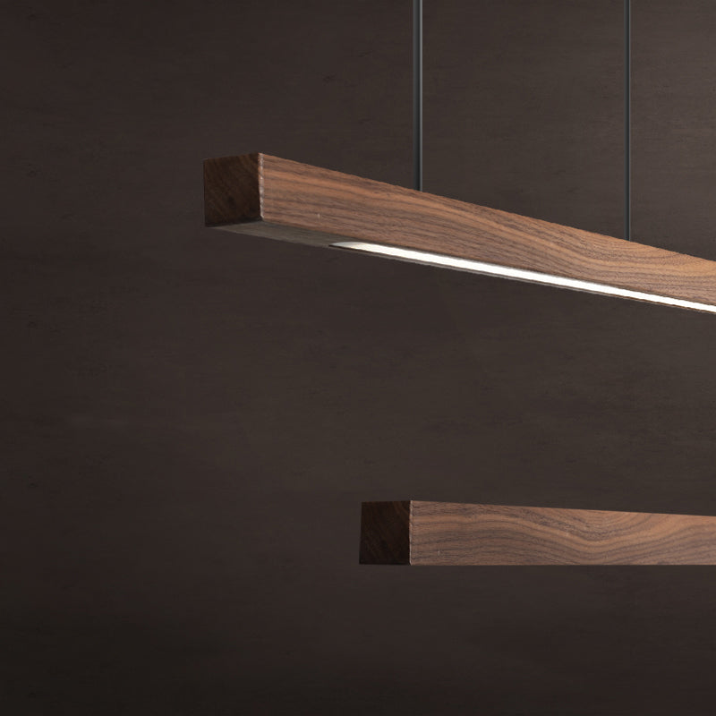 Modern Wood Chandelier Lamp Linear 1 Light LED Island Pendant for Office
