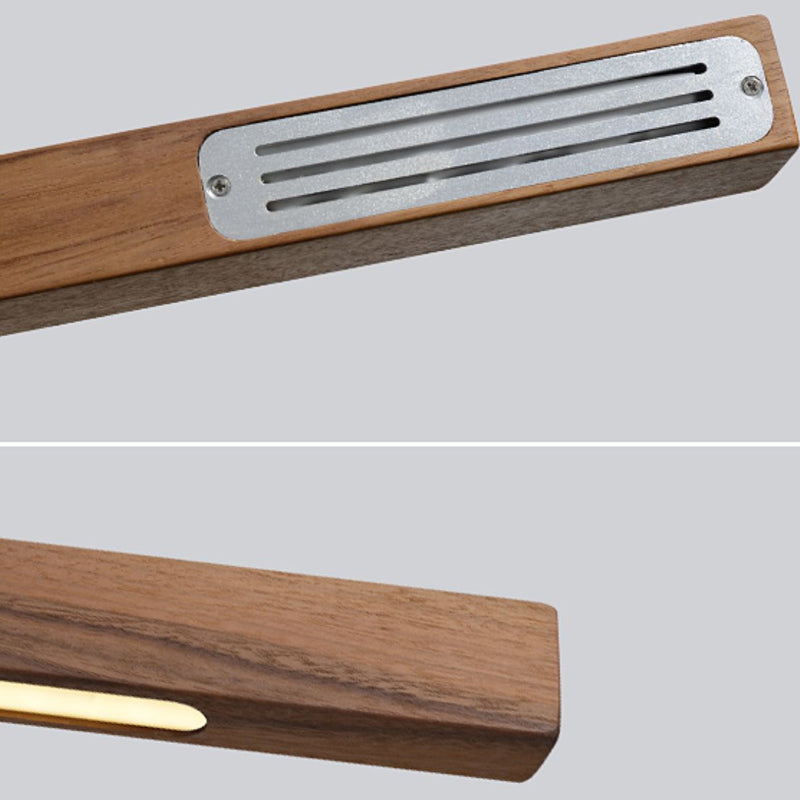Modern Wood Chandelier Lamp Linear 1 Light LED Island Pendant for Office