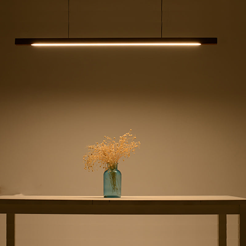 Modern Wood Chandelier Lamp Linear 1 Light LED Island Pendant for Office