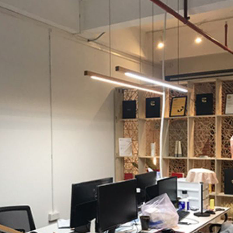 Modern Wood Chandelier Lamp Linear 1 Light LED Island Pendant for Office