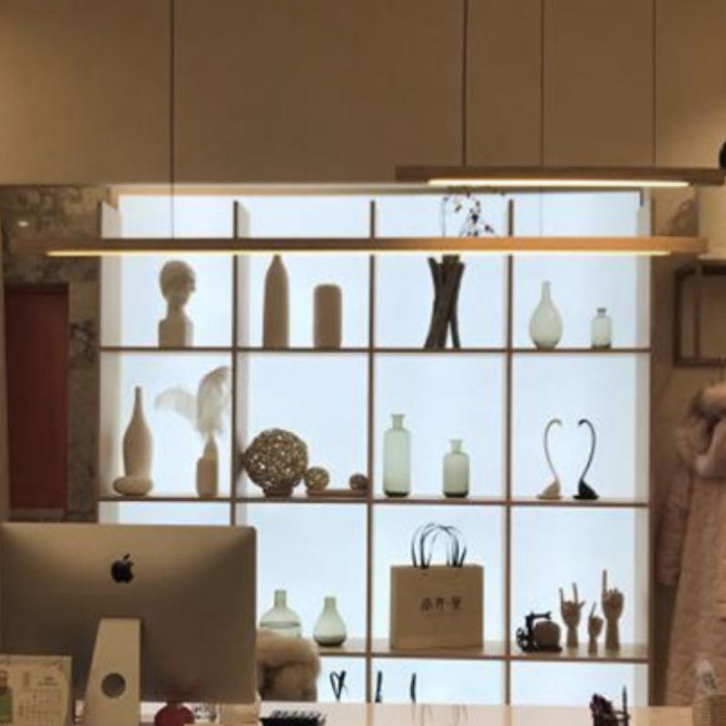 Modern Wood Chandelier Lamp Linear 1 Light LED Island Pendant for Office