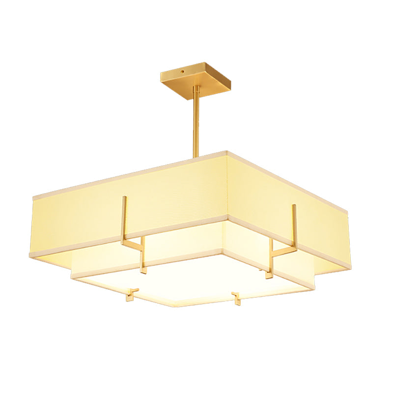 Brass Geometric Pendant Lamp Classic Fabric Chandelier for Living Room