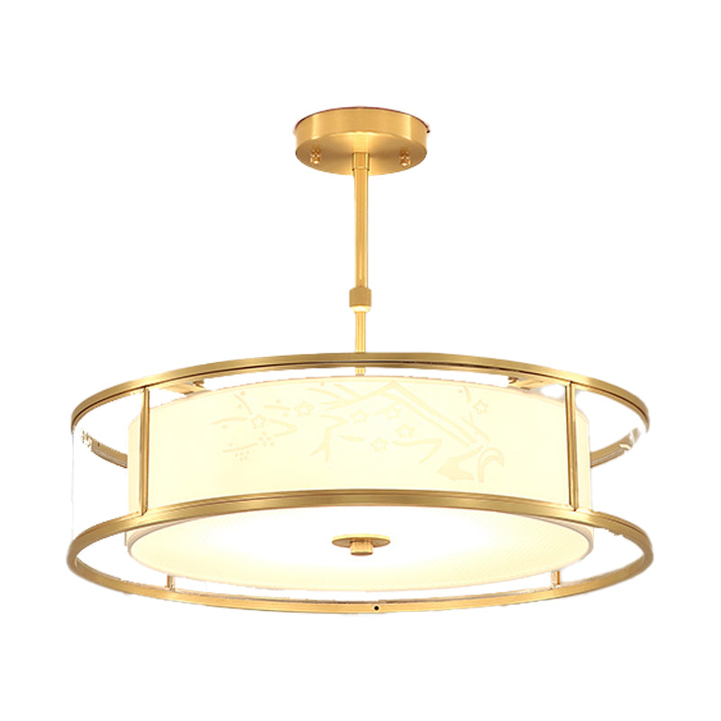 Brass Geometric Pendant Lamp Classic Fabric Chandelier for Living Room