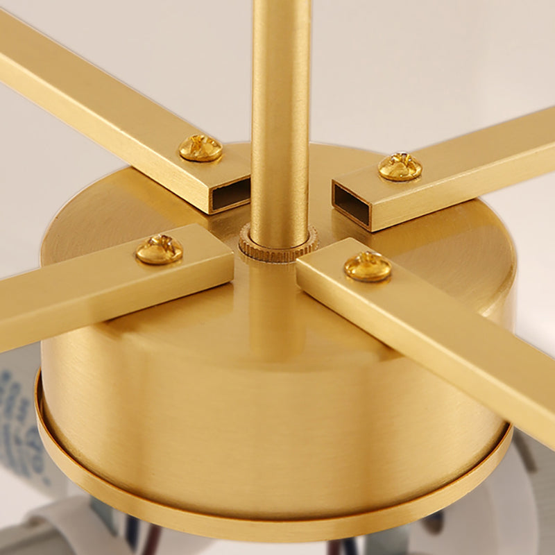 Brass Geometric Pendant Lamp Classic Fabric Chandelier for Living Room