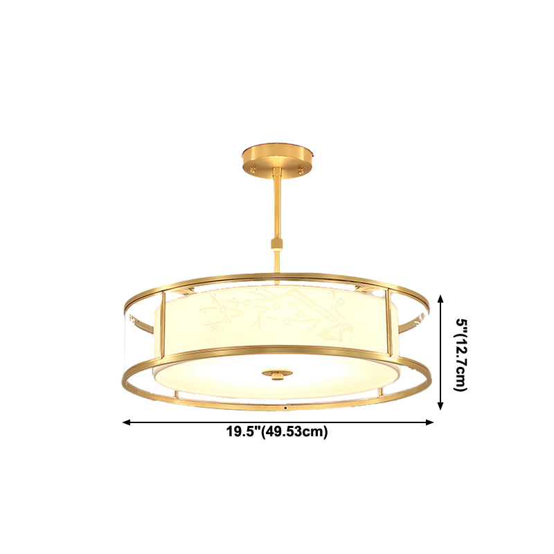 Brass Geometric Pendant Lamp Classic Fabric Chandelier for Living Room