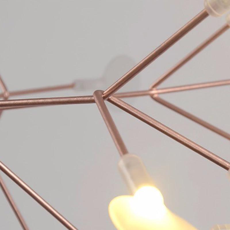 Rose Gold Branches Hanging Lamp Designer Style Metal Chandelier for Living Room