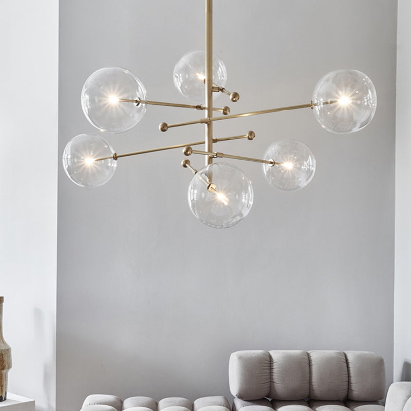 Nordic Metal Chandelier Globe Pendant Lamps with Glass Shade for Living Room